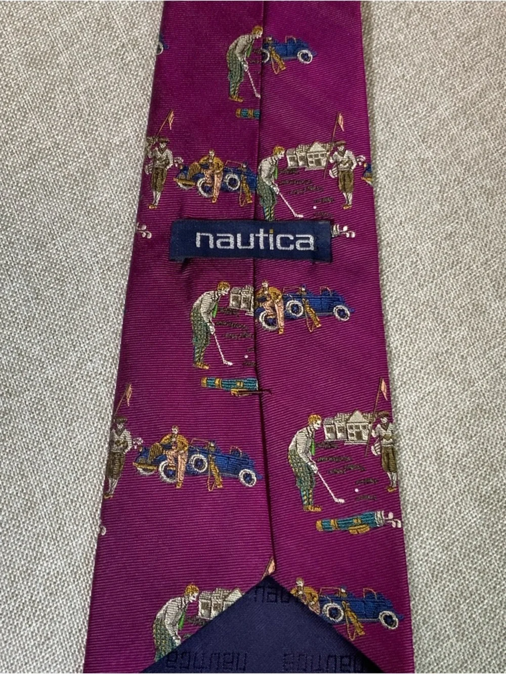Nautica Golf Silk Tie Burgundy USA Woven England